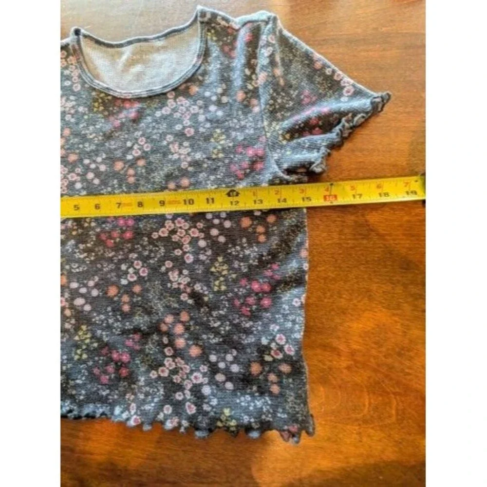 American Eagle Womens Y2K Style Floral Baby Tee Sz M Ribbed Crop - Picture 7 of 8